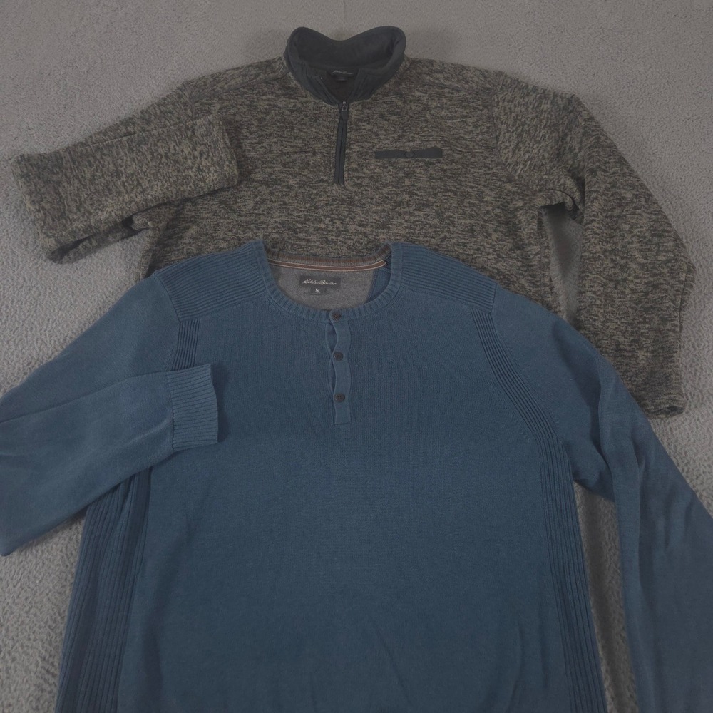 LOT OF 2 Eddie Bauer Sweater Mens 2XL Multi Marl 1/4 Zip Fleece Henley Pullover